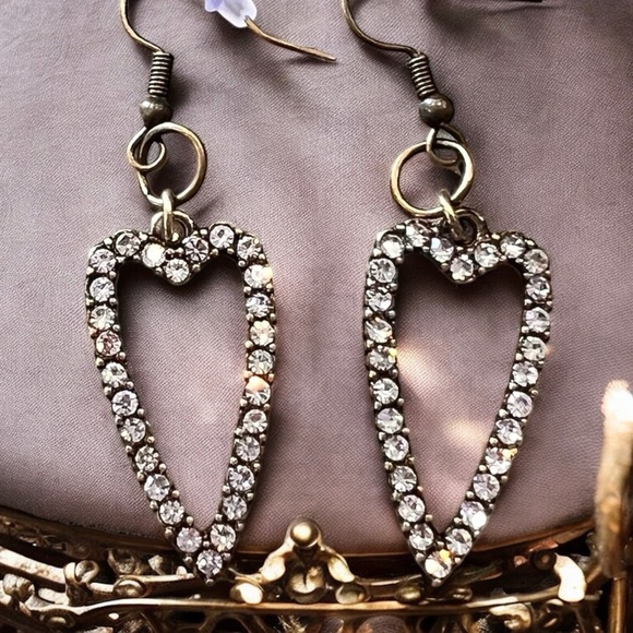Bronze Heart-Shaped Rhinestone Earrings Boho - Picture 1 of 17